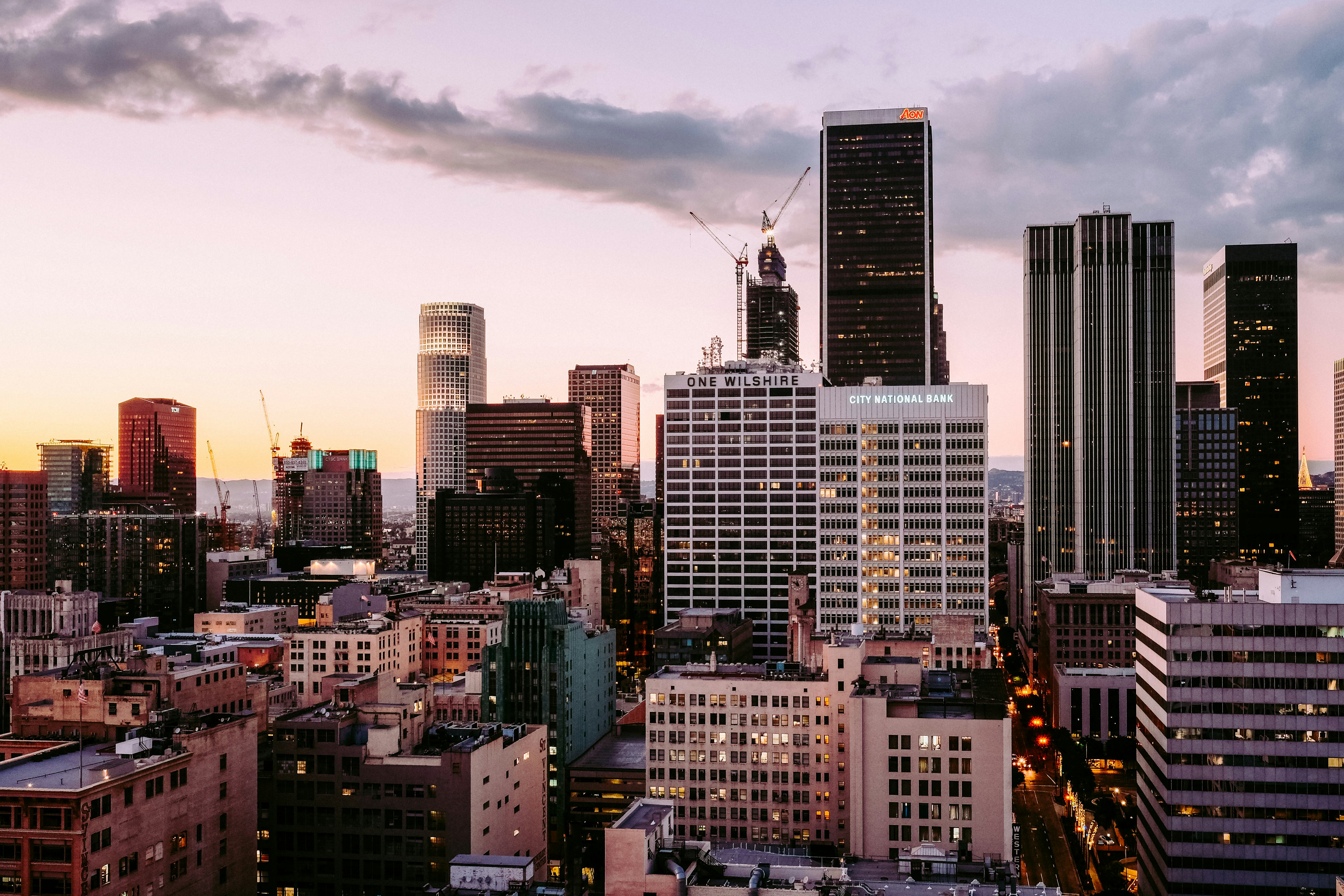 aerial photo of buildings during dusk